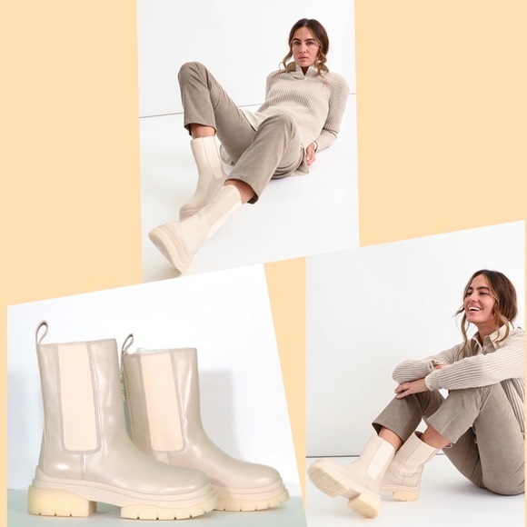 ASH Women's Leather Cream Beige Platform Combat Chelsea Boots Size 39 US 9 NWT - Picture 1 of 10